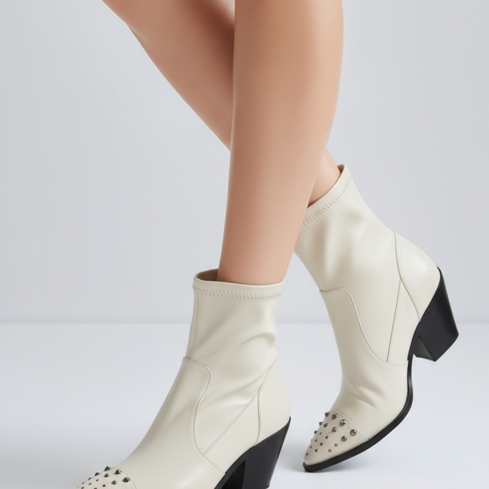 Michael Kors Cream Ankle Boots with Studded Accents